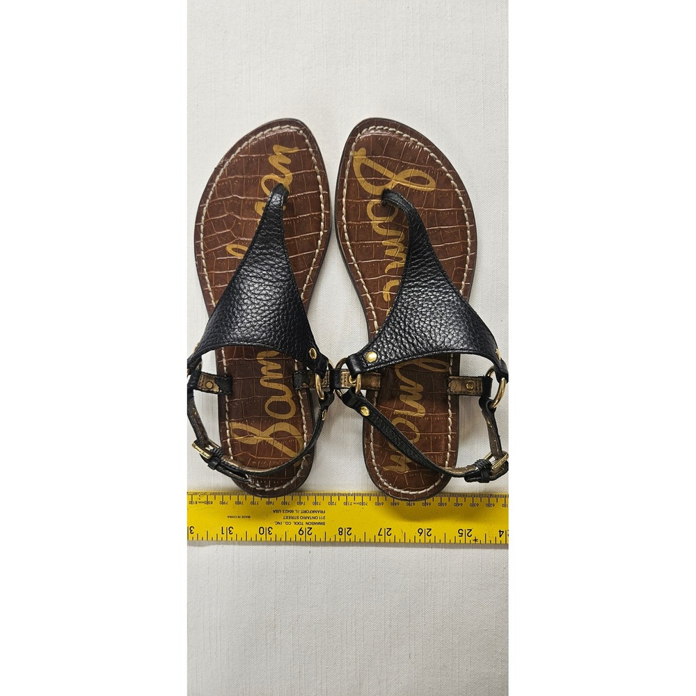 Sam Edelman Greta Black Leather Thong Sandals Womens‎ 5M Croc Embossed T-Strap